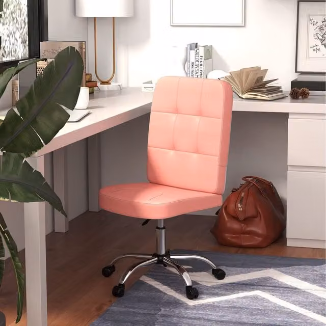 Vinsetto Pink Faux Leather Armless Task Chair with Adjustable Height