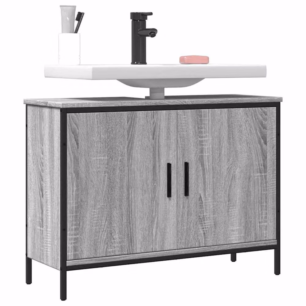 Berkfield Home Grey Sonoma Wall Mounted Bathroom Sink Cabinet W: 80 cm, D: 30 cm, H: 60 cm – 2