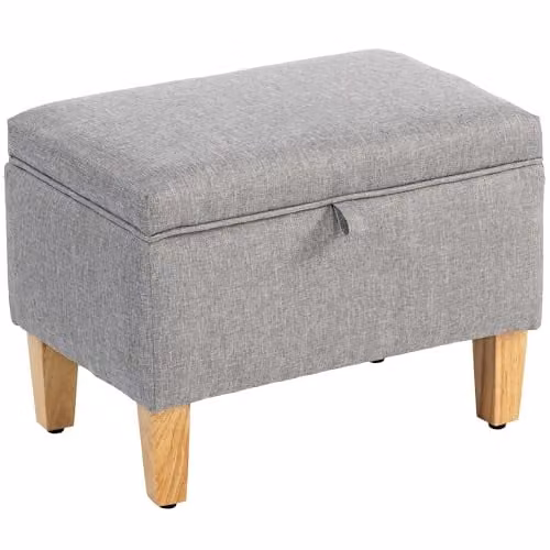 HOMCOM Linen Storage Ottoman with Padded Top and Rubberwood Legs, Grey, W/D/H: 49 x 33 x 36 cm