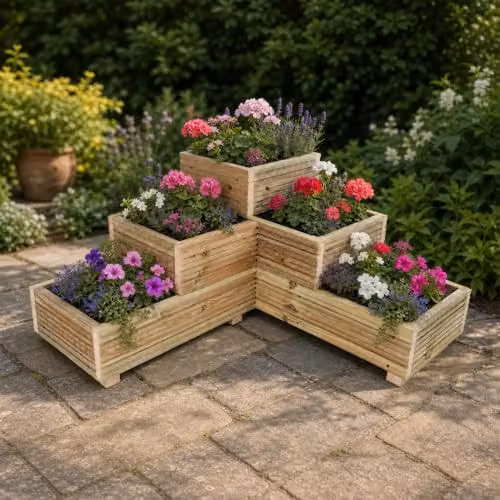 Planter Potters 3-Tier Corner Wooden Raised Garden Planter in Brown – 2