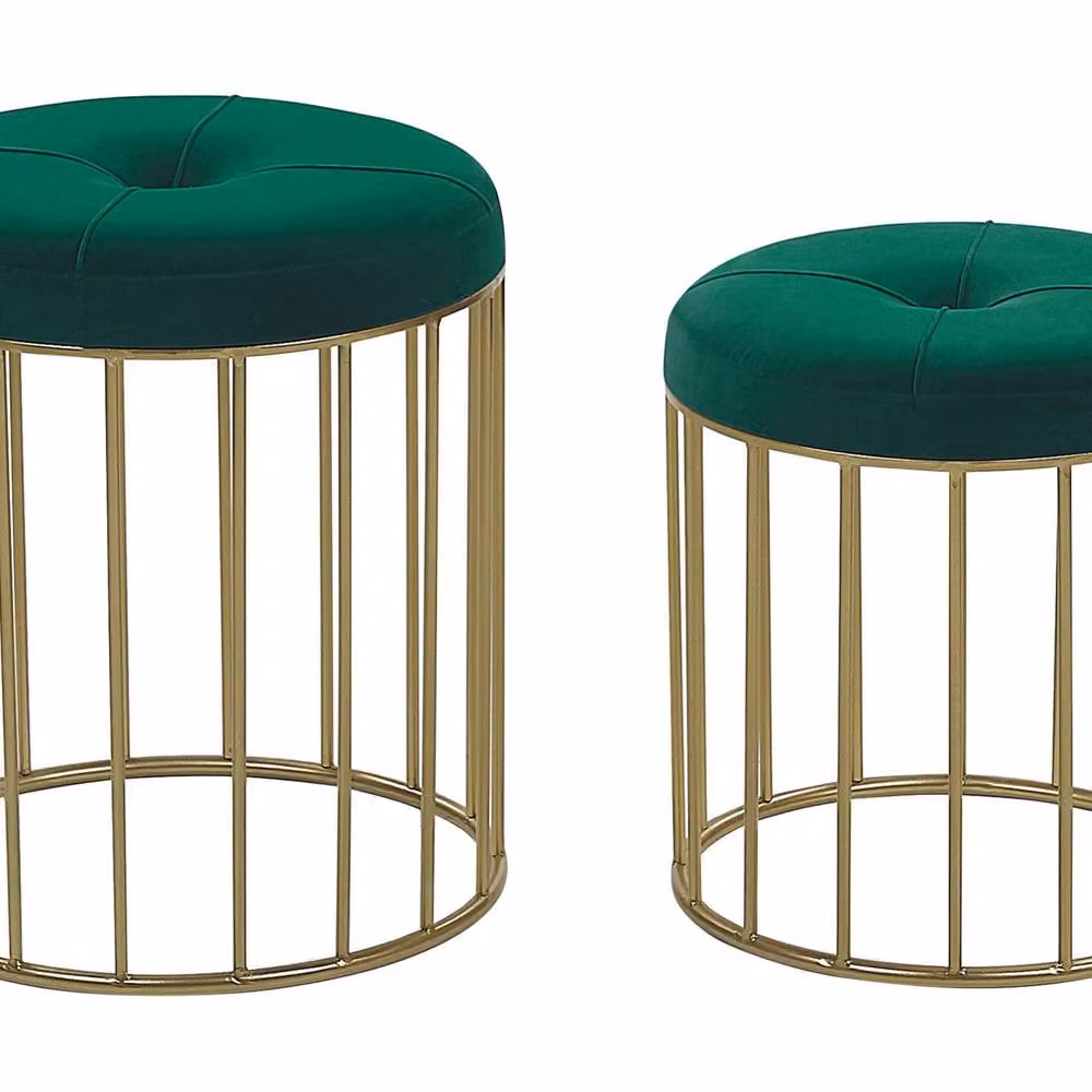 Wyld and Coco Nesting Pouffe Set of 2 in Dark Green Velvet with Gold Metal Base – 2