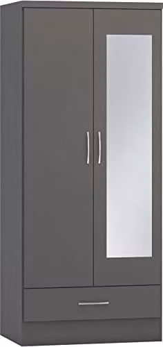 Seconique Nevada Matt Grey 2 Door Mirrored Wardrobe with 1 Drawer – 1