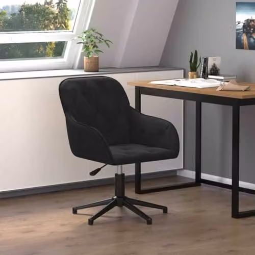 vidaXL Modern Black Velvet Task Chair with Armrests and 360 Degree Swivel, W/D/H: 56 x 61.5 x 72 cm – 2