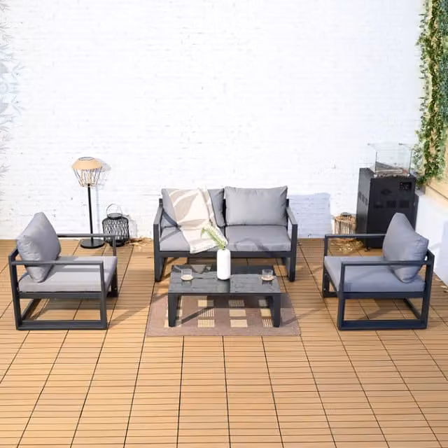 BillyOh Tuscan 4-Seater Modern Grey Powder Coated Aluminium Garden Sofa Set with Upholstered Cushions