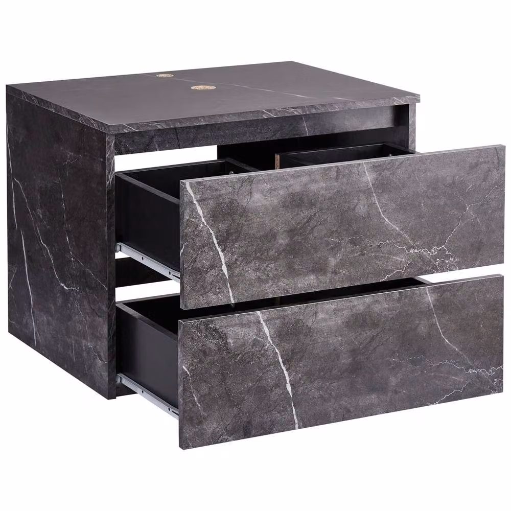 Wyld and Coco Black Marble Wall Mounted Fluted Front 2 Deep Drawers W: 60 cm, D: 47 cm – 4