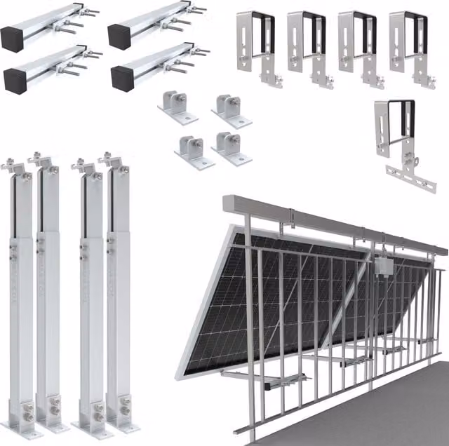 NuaSol Balcony Power Station Bracket Railing Mounting in Silver