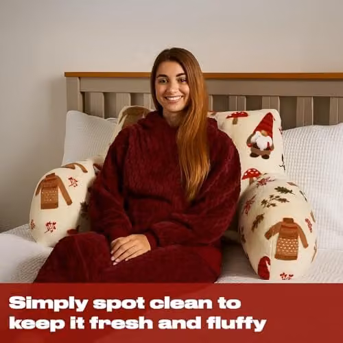 OHS Soft Plush Cuddle Reading Pillow with Arms in Beige – 2