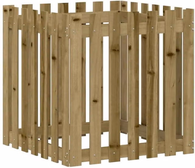 Berkfield Home Garden Planter with Fence Design in Brown Pine Wood, W/D/H: 70 x 70 x 70 cm