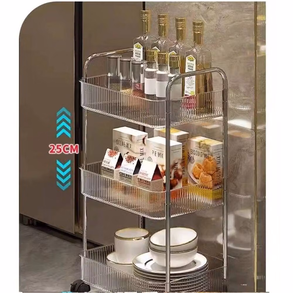 Nordara 3 Tier Acrylic Rolling Storage Trolley in Transparent Clear – 2