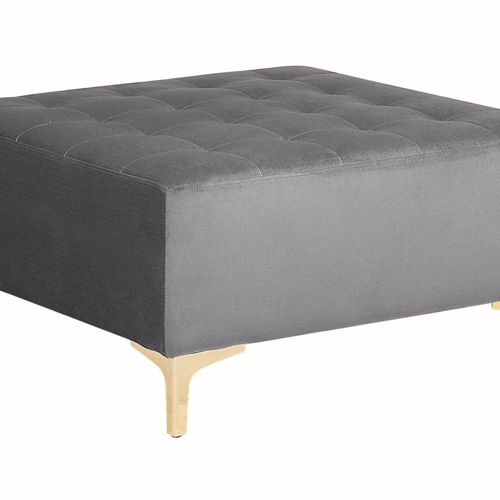 Wyld and Coco Grey Velvet Tufted Ottoman with Gold Metal Legs W/D/H: 41 x 41 x 80 cm – 2
