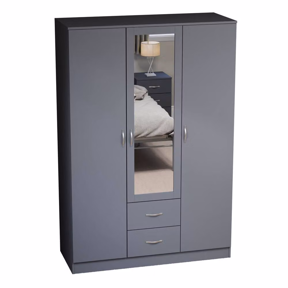 HD Designs Riano Modern Grey Mirrored Wardrobe with 3 Doors and 2 Drawers – 2