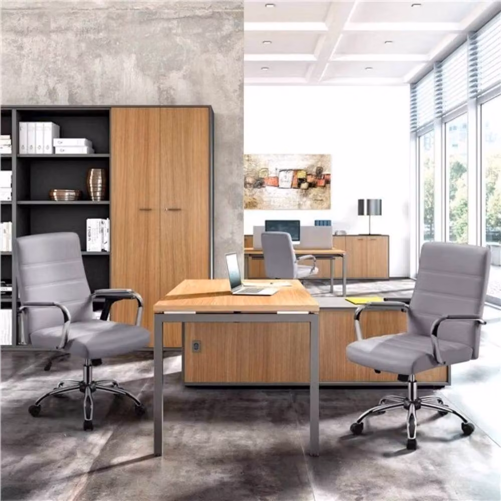 Kelvenix Grey Synthetic Leather Executive Office Chair with Armrests and Castors – 3