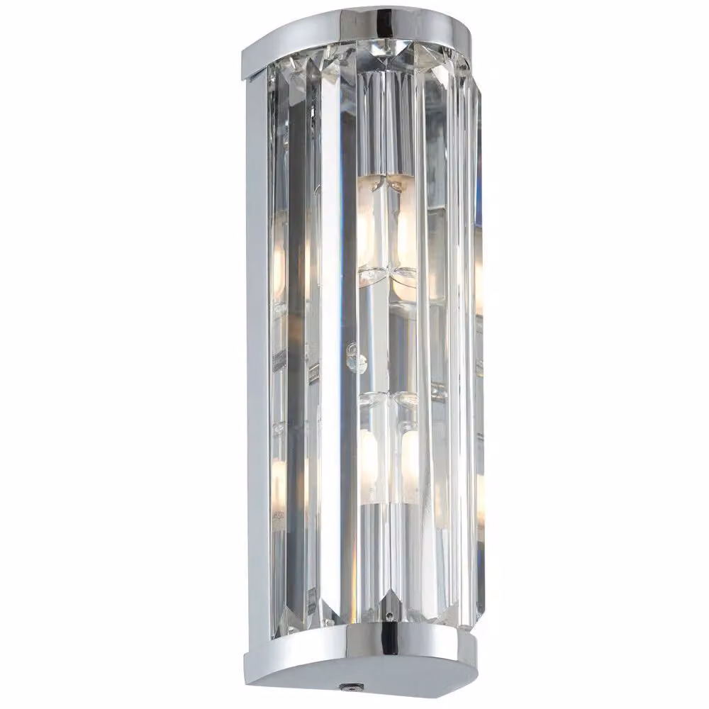 Loops 2 Pack IP44 Modern Round Crystal and Glass Bathroom Wall Light in Chrome and Clear – 2