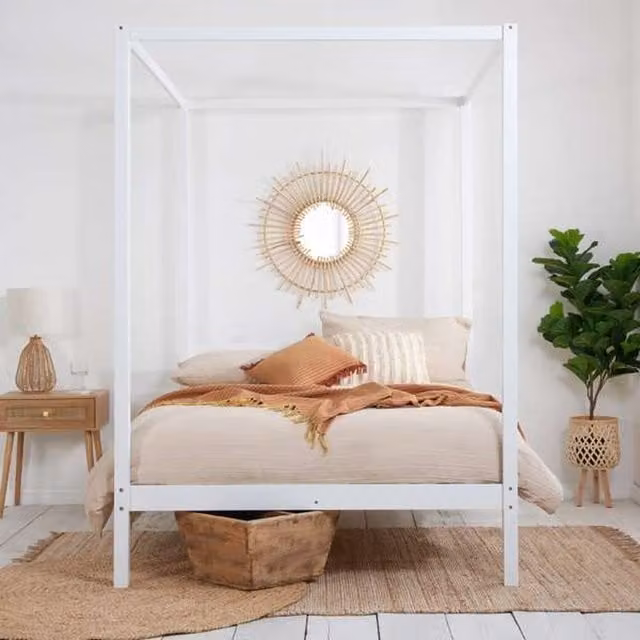 Birlea Mercia Four Poster Double Bed in White Solid Wood, 140 x 200 cm