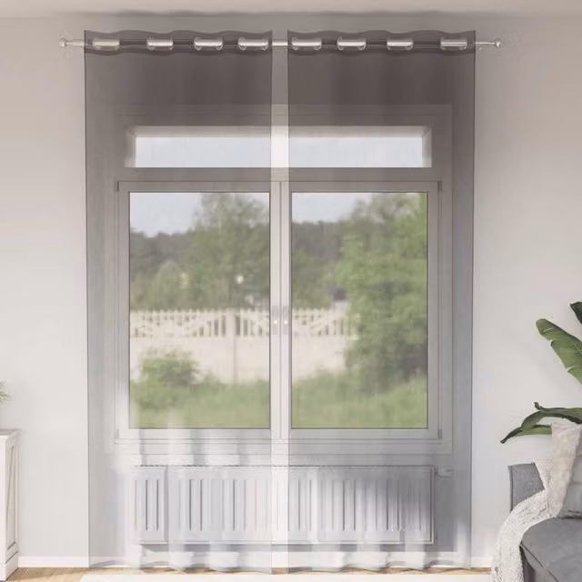 Berkfield Home Grey Voile Fabric Panel Curtains with Eyelets, 2 Pack, W: 140 cm, H: 300 cm – 1