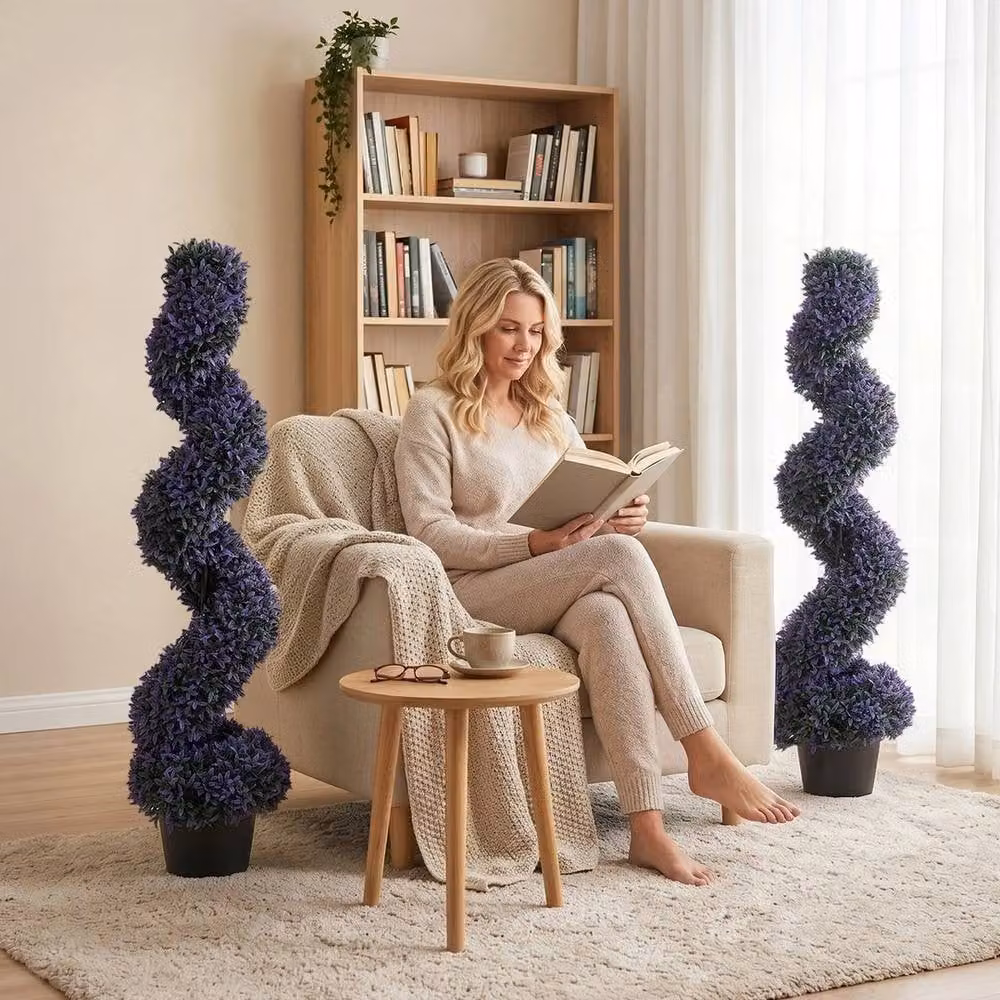 EONLION Set of 2 Purple Artificial Boxwood Topiary Trees, Height: 100 cm – 5