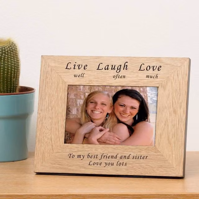 Uniqueful Personalised Live Well Laugh Often Love Much Wood Photo Frame, Brown, W/H: 17.78 x 12.7 cm