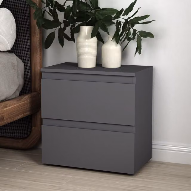 Spot On Dealz Modern Glossy Bedside Cabinet with 2 Drawers in Grey or White