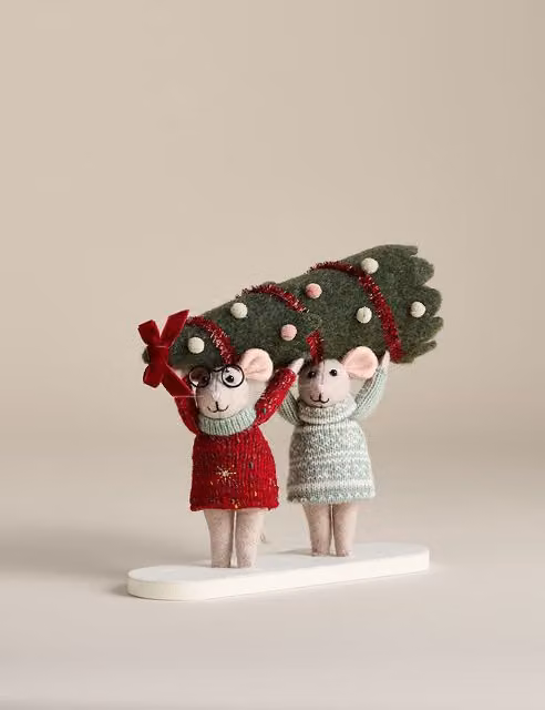 M&S Multicolour Felt Mouse and Tree Christmas Tabletop Decoration