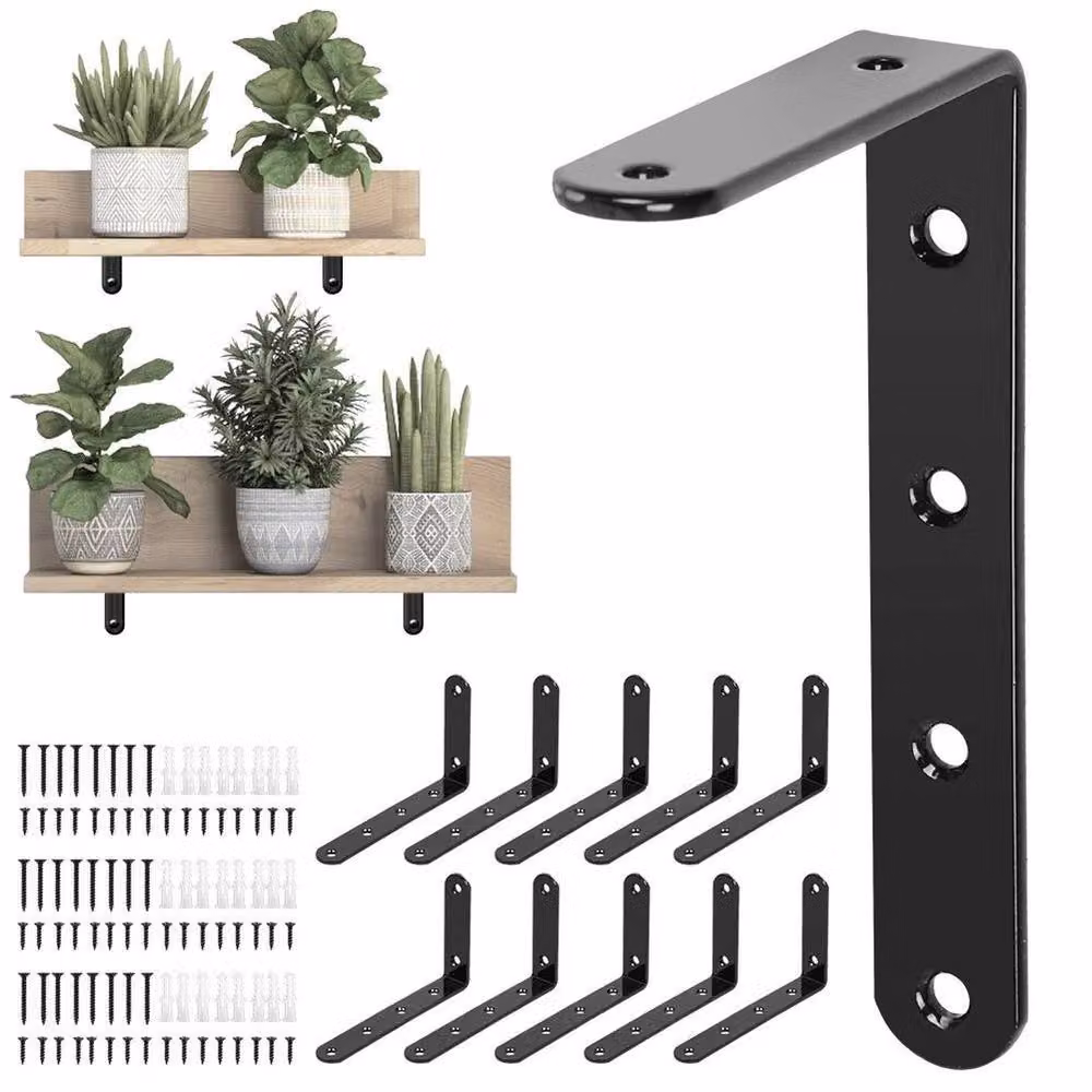 KORVIXA Heavy-Duty Cast-Iron L-Shaped Wall-Mounted Metal Shelf in Matt Black, Width: 1000 cm, Depth: 52 cm – 4
