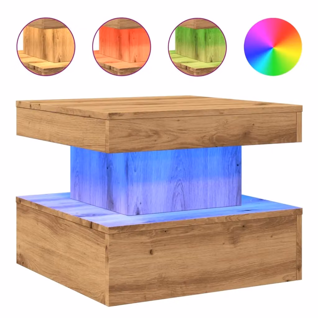 Berkfield Home Artisan Oak Coffee Table with LED Lights in Brown, W/D/H: 50 x 50 x 40 cm – 2
