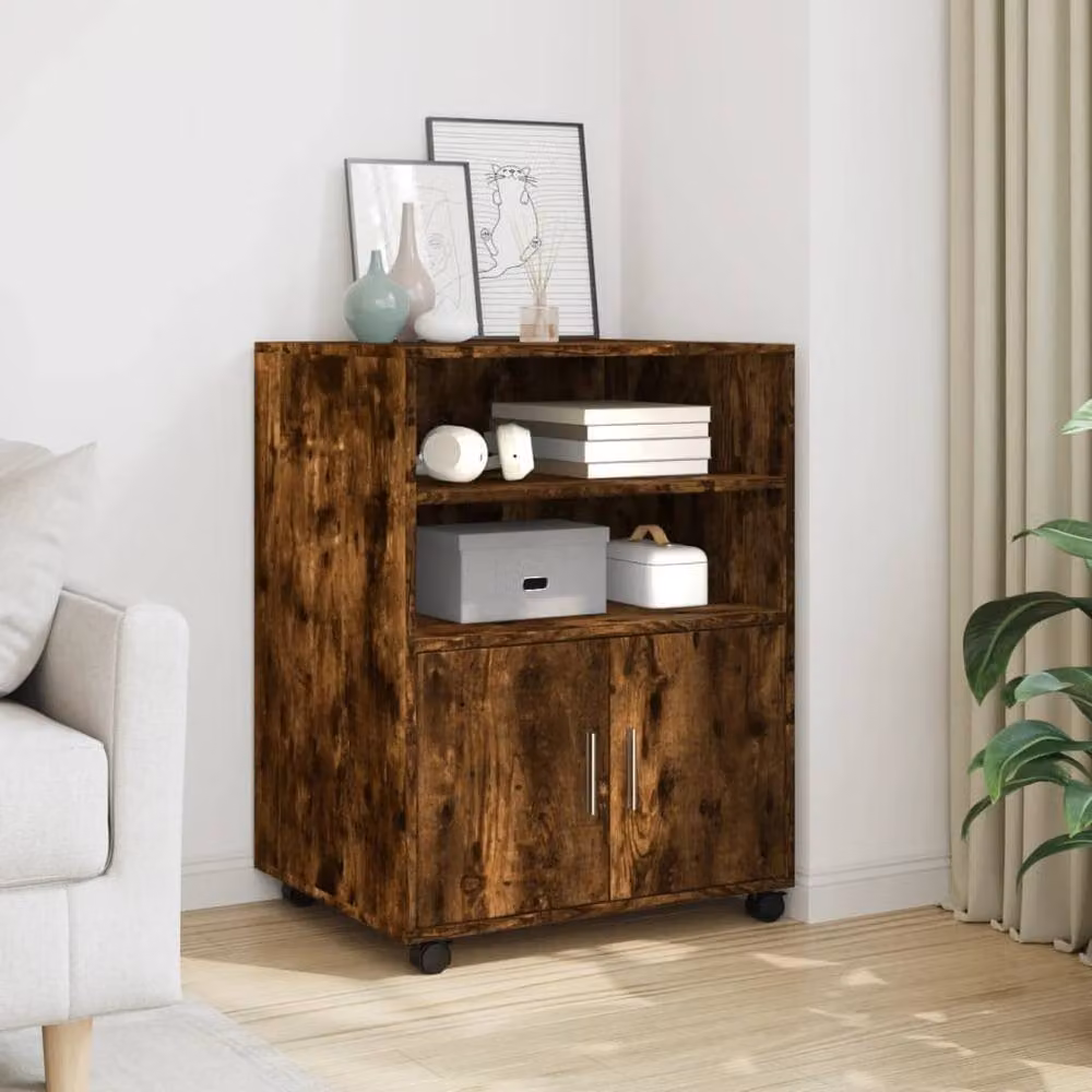 Berkfield Home Rolling Cabinet in Smoked Oak Brown, W/D/H: 60 x 48 x 81 cm – 2