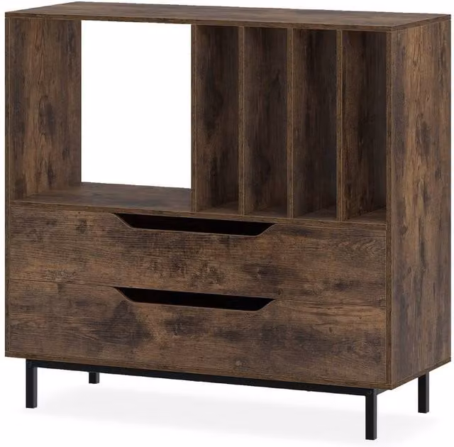 Costway Mid Century Record Player Stand with Open Media Compartment in Brown