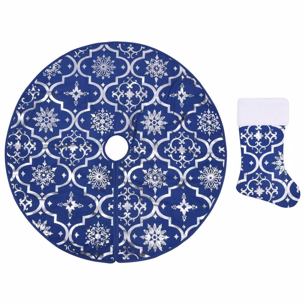 Berkfield Home Luxury Christmas Tree Skirt with Sock in Blue, Diameter: 150 cm – 2