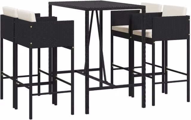 Berkfield Home 5 Piece Black Poly Rattan Garden Bar Set with Cushions