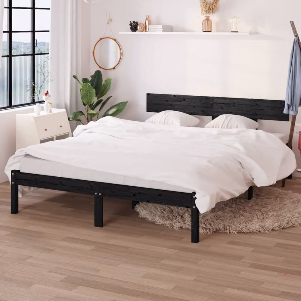 Berkfield Home Modern Black Solid Wood Bed Frame W/D/H: 140 x 190 x 70 cm – 2