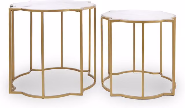 Orsina Set of 2 Nesting Tables with White Marble Tops and Gold Metal Legs
