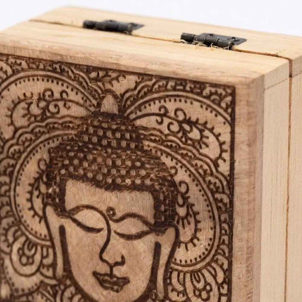 KDMD Elegant Black Buddha Face Square Keepsake and Decor Box in Brown, W/D/H: 10 x 10 x 4.2 cm – 2