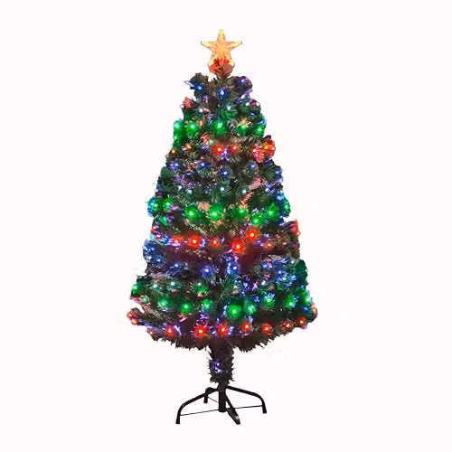 Shatchi Multicolour Fibre Optic LED Pre-Lit Christmas Tree in Green, H 150 cm
