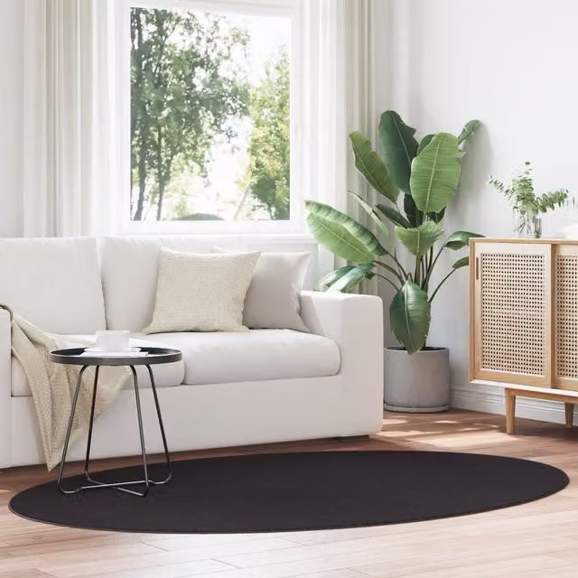 Berkfield Home Rugs Black Round Non-slip Polyester Area Rug, Diameter: 140 cm