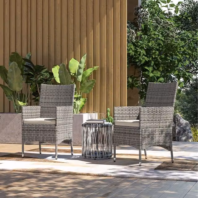 Outsunny Modern Rattan Chair Set in Light Grey