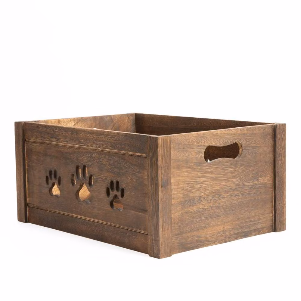 FLAVORA Brown Small-Storage Collection Solid Wood Box with Handles, W: 50 cm – 2