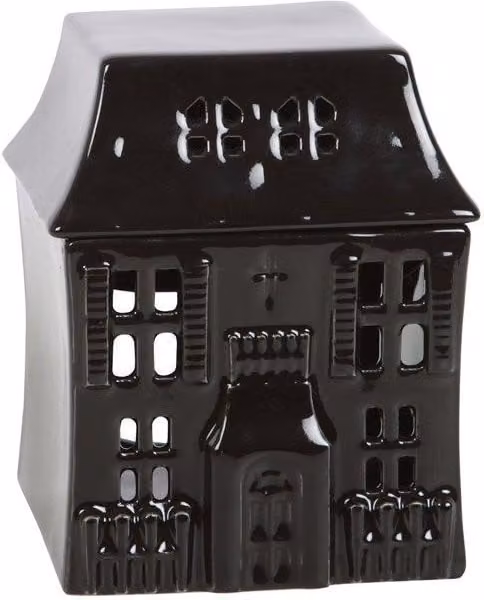 KDMD Haunted House Ceramic Tealight Oil Burner in Grey and Black