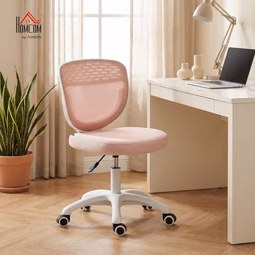 HOMCOM Ergonomic Armless Office Chair with Breathable Mesh Back in Pink – 2