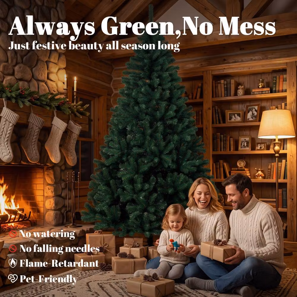 HOMCOM Green Artificial Christmas Tree with Hinged Design, Height: 200 cm – 4