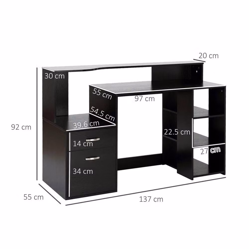 FORGEVIO Modern Computer Desk with Storage Shelves in Black – 2