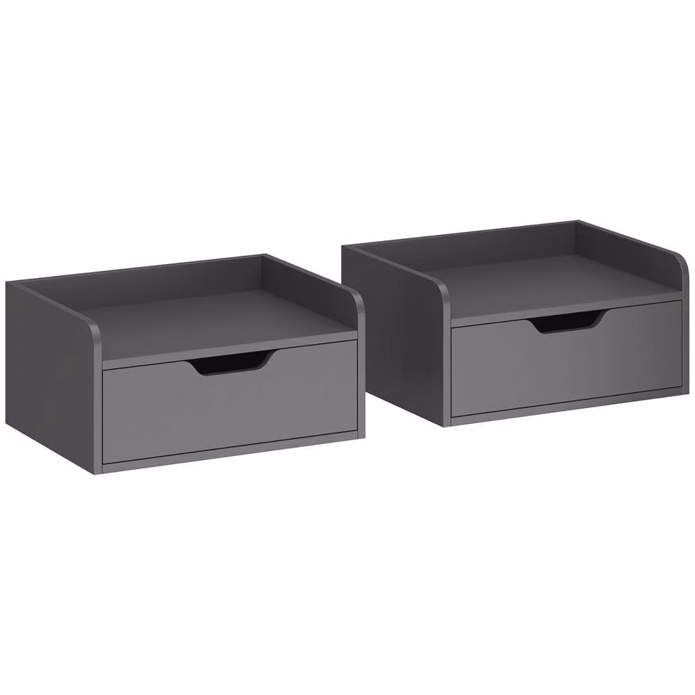 Wyld Haus Levaco Set of 2 Black Wooden Wall Mounted Bedside Tables with Drawer – 2