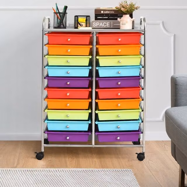 Costway 20 Drawer Rolling Storage Cart with Castors, Multicolour