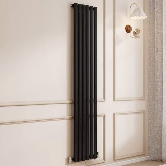 Banyetti Orva Black Vertical Single Oval Column Radiator, H: 180 cm, W: 35.4 cm