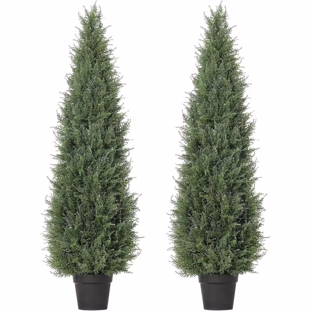 VOGREX Set of 2 Green Artificial Cedar Topiary Trees, Height: 90 cm – 5