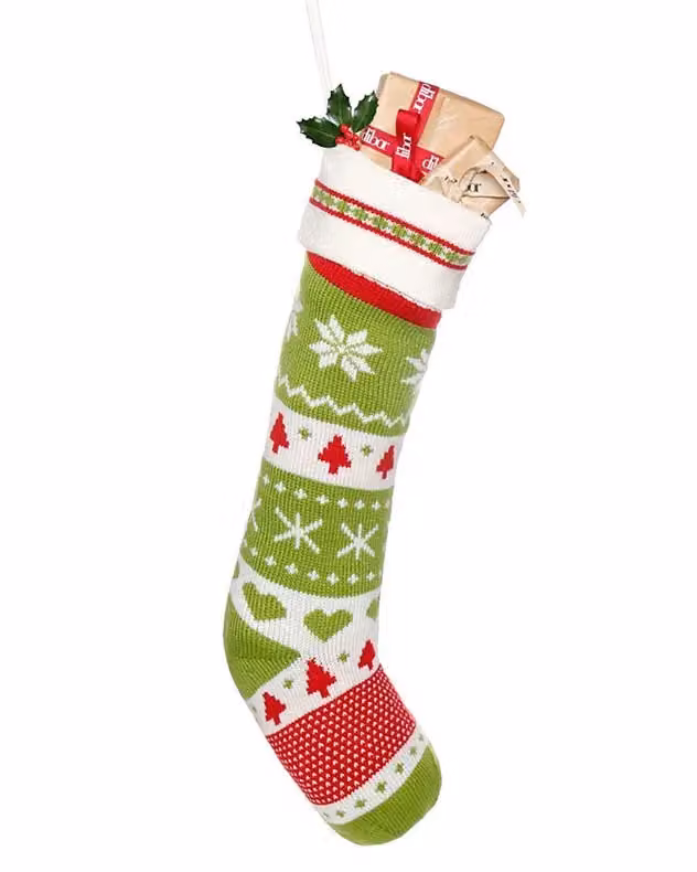 Dibor Set of 4 Traditional Green Fair Isle Christmas Tree Gift Bags and Stockings – 2