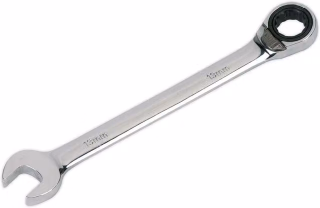 Loops 13mm Reversible Ratchet Combination Spanner in Silver Chrome Vanadium Steel
