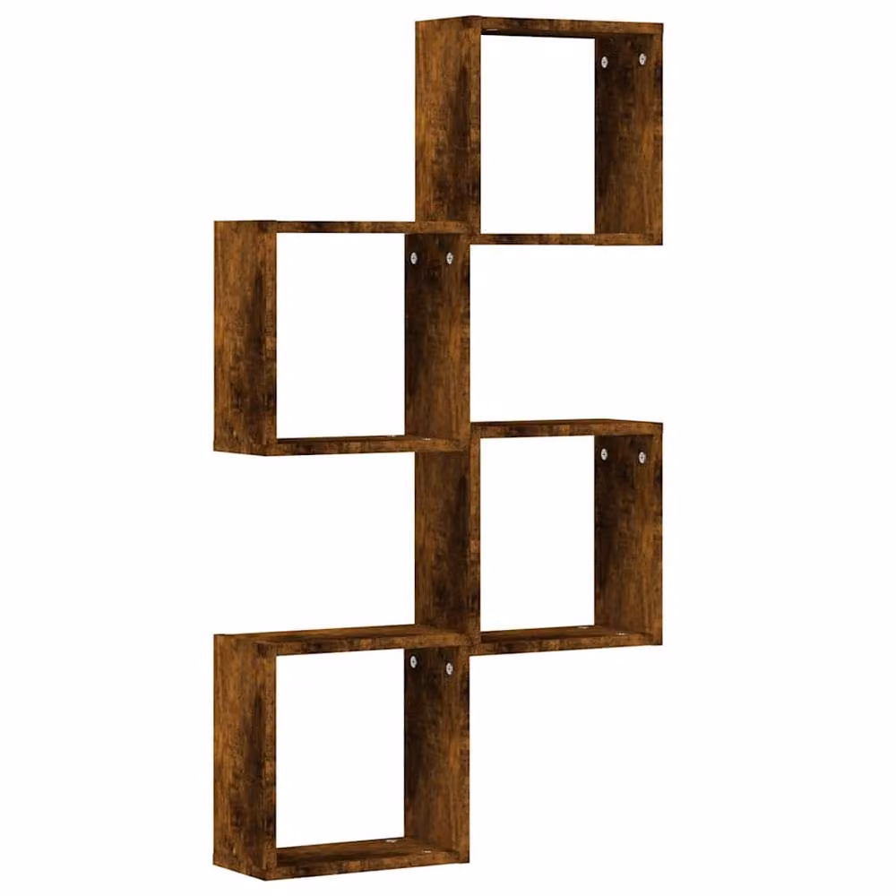 Berkfield Home Wall Mounted Cube Shelves, 4 Piece Set in Smoked Oak Brown, W/D/H: 30 x 15 x 30 cm – 4
