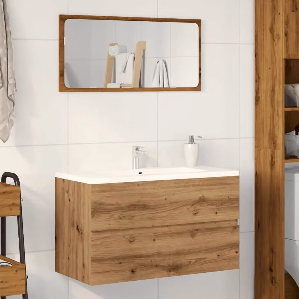 Berkfield Home Artisan Oak Sink Cabinet in Brown, W/D/H: 90 x 38.5 x 45 cm – 2