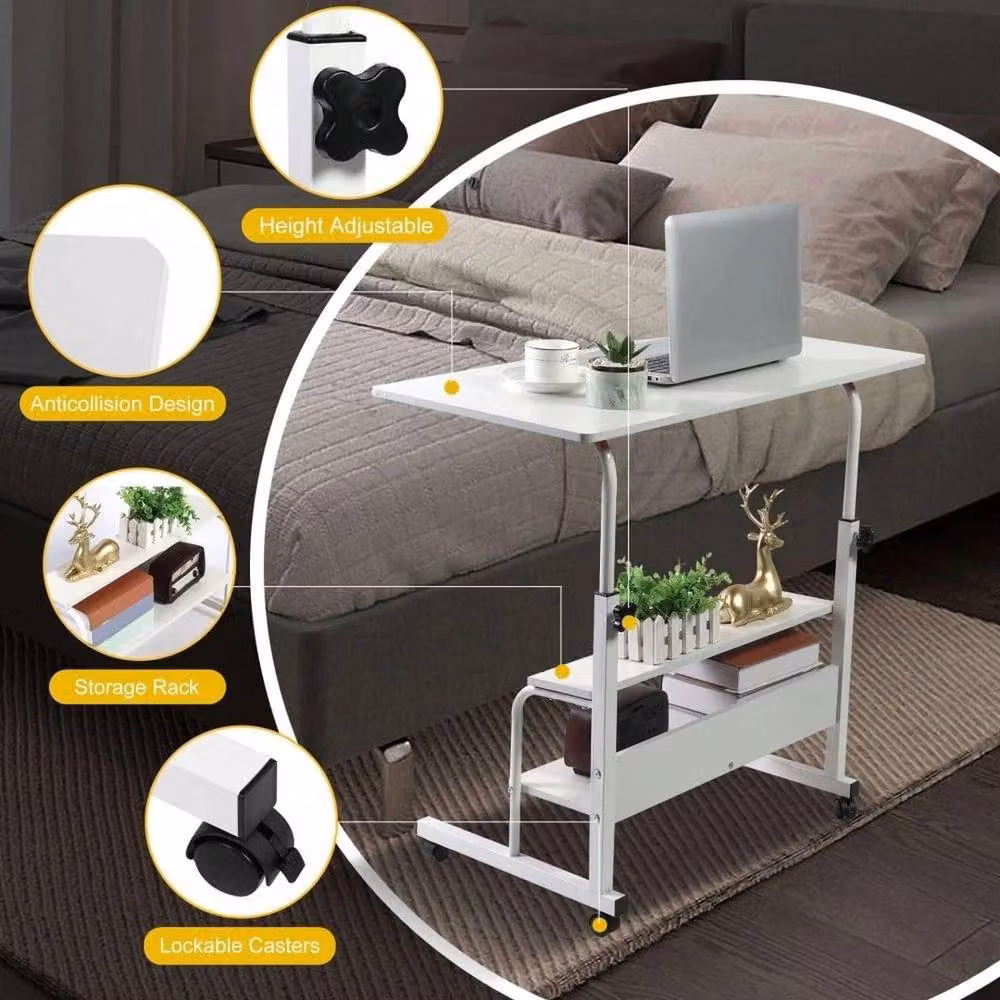 NESTLUNE White Overbed Table and Height Adjustable Laptop Tray Stand with Castors – 2