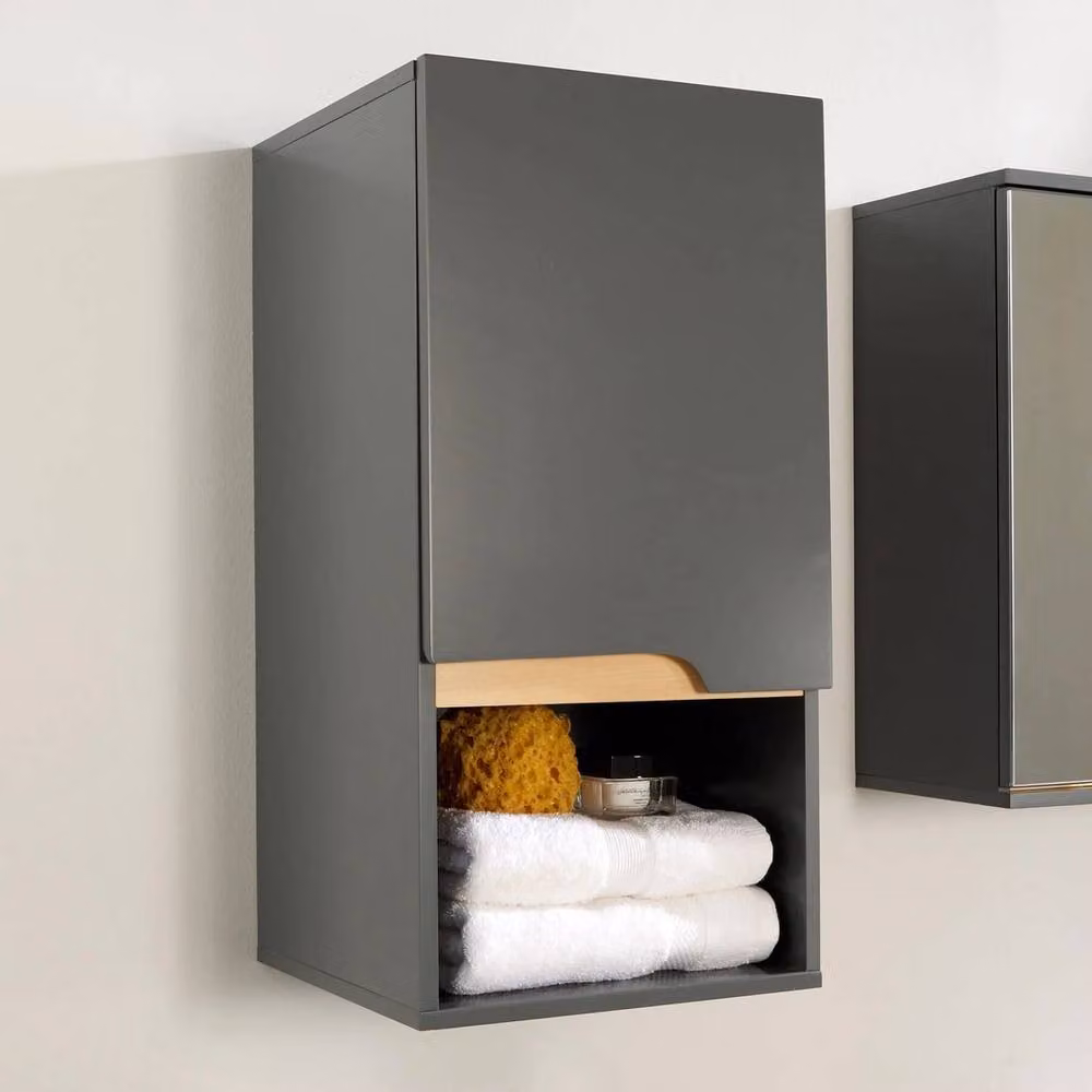VOGREX Grey Wall Mounted Bathroom Cabinet with Hinged Doors and Internal Shelves – 3